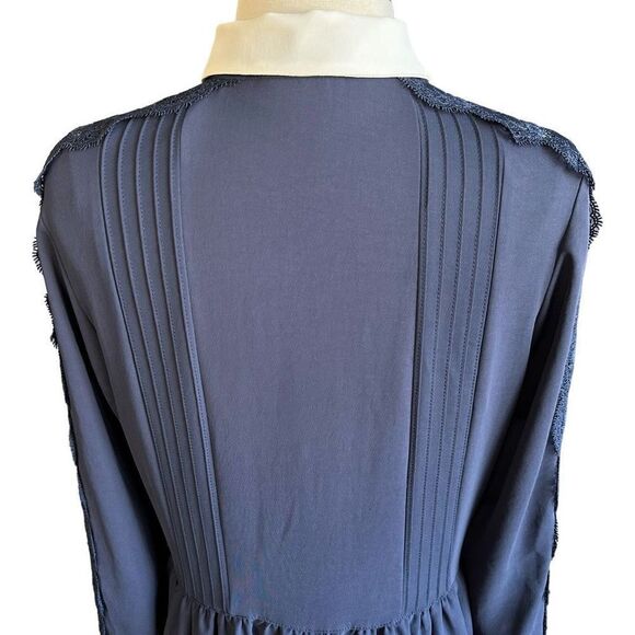 The Kooples Lace Sheer Detail Lantern Sleeve Pleated High Neck Collared Secretar - Picture 8 of 11